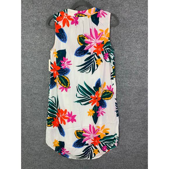 NEW Sleeveless Tie-Neck Shift Dress for Women SZ XS Tropical Floral - Picture 2 of 10